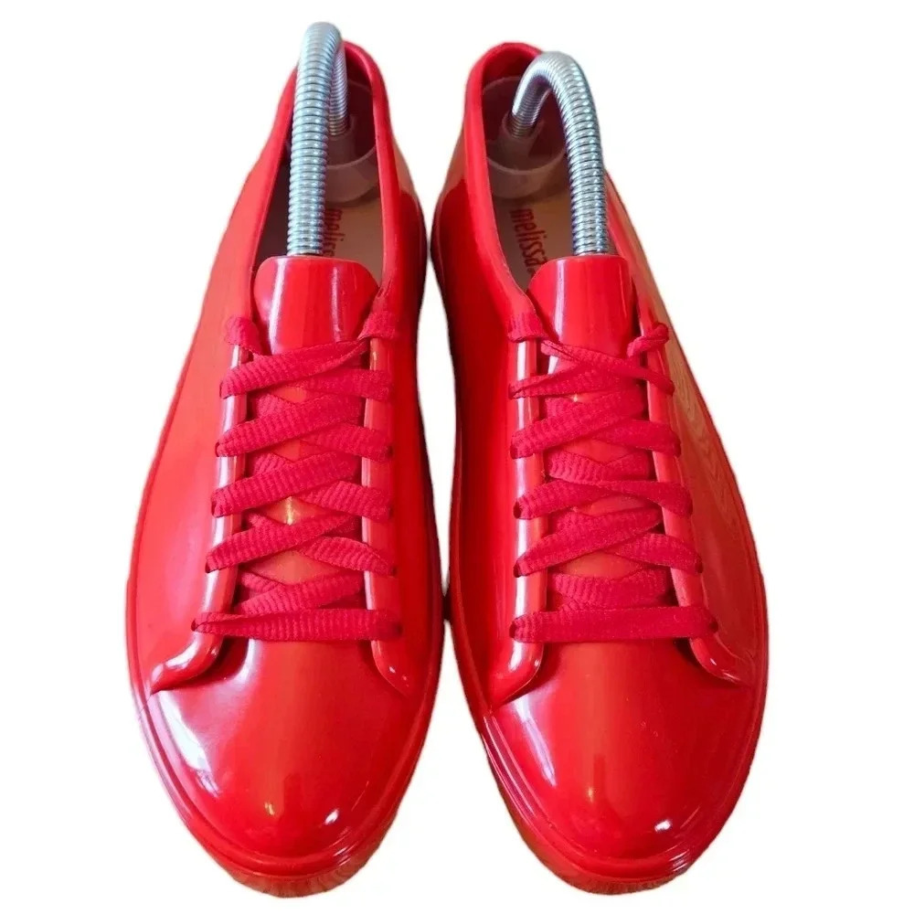 Melissa Women's Jelly PVC Lace up Low Top Red Sneakers Shoes Size 8 Casual Boho